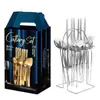 Conjunto de talheres de aço inoxidável Amazon transfronteiriço Faca, garfo e colher estilo português, hotel, ocidental, europeu Conjunto de caixa de presente com 24 peças