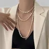 Collar redondo de perlas con cuentas estilo francés, sensación de lujo ligero y alta gama, cadena de suéter de doble capa, accesorio de nicho de diseño único para mujer
