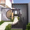 Meia-Lua de Aço Inoxidável Novo Estilo Chinês Paisagem Parede Tela em Forma de Lua Grelha de Partição de Metal para Ladrilho de Pátio de Villa