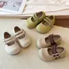 Zapatos Mary Jane para Niñas 2026 Otoño Nuevos Mary Jane Transpirables de Punta Redonda Zapatos de Cuero para Bebés Pisos Bajos de Tejido de Lino