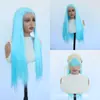 Peluca de encaje azul claro 13x4 para mujer, 24 pulgadas, comercio exterior transfronterizo, cabello largo liso, peluca exótica para cosplay
