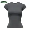 Camiseta 230g Fio de Elastano Estilo Coreano Cintura Marcada Manga Curta Regular Ombro Sirene Feminina Slim Fit Estampa Cruzada Americana Hot Girl