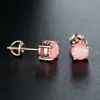 E-commerce transfronteiriço mais vendido brincos de tarraxa com fio de opala rosa redonda de 6mm para mulheres, simples, versáteis, ao vivo, quentes