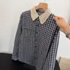 Camisa de Retazos de Encaje a Cuadros para Mujer 2026 Nueva Primavera y Otoño Holgada Versátil Blusa Babydoll Reductora de Edad Top de Manga Larga