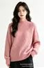 Suéter de malha trançada estilo coreano para outono e inverno, novo, gola semi-alta, caimento solto, cor sólida, estilo casual e relaxado, para usar por baixo