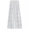 Calça Pantalona Floral Azul para Mulheres, Estilo Fino de Verão, Nova 2026 Cintura Alta Emagrecedora Petite Seda de Gelo Calça Yamamoto, Casual