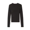 Camiseta básica de lana para mujer para otoño con ribete de encaje y mangas largas, cuello semi-alto, corte ajustado y diseño elegante