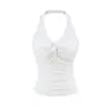 Top de Tirantes Estilo Americano Chica Picante con Diseño Nudo y Almohadillas en el Pecho, Camisola Corta Ajustada al Cuerpo con Cuello Halter y Escote Profundo en la Espalda