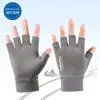 Guantes de Protección Solar para Hombre Verano Exposición Dedo Delgado Seda de Hielo Conducir Fugas Dos Dedos Pesca Luya Para Llevar Medio Dedo Verano Montar