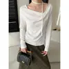SINAN Otoño Nuevo Irregular Asimétrico Hombro Cuello Halter Cinta Ajustado Manga Larga Camiseta SN9373