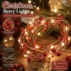 Luces LED de cadena de cuentas de frutos rojos transfronterizas, luces decorativas de cuerda de cáñamo con enredadera de hojas verdes, tiras de luces decorativas para árbol de Navidad