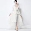 Comercio Exterior Transfronterizo de Amazon Ropa para Mujer Elegante y Graciosa Vestido Estilo Chanel Ceñido a la Cintura Falda Larga Plisada Falsa de Dos Piezas para Mujer