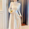 Vestido de Punto de Manga Larga Estilo Coreano Otoño e Invierno 2026 con Cuello Semi Alto y Vestido Suéter Largo para Mujer por Encima de la Rodilla