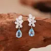 Pendientes de Piedras Preciosas Olivina Granate Topacio Diopsida Amatrina Natural con Forma de Hoja, Moda Europea y Americana