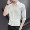 Camisa de Manga Comprida Outono Moda Masculina Camisa Listrada Estilo Coreano Jovem Roupas de Trabalho de Negócios de Alta Qualidade Top Casual