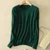 Suéter de punto para mujer otoño e invierno Nuevo Cuello redondo Delgado Sin lana Suéter corto Talla grande Pulóver Camiseta básica Venta al por mayor