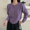 Cardigan de Tricô Roxo com Gola Redonda para Mulheres na Primavera e Outono, Camada Externa Macia e Relaxada, Jaqueta Suéter Curta de Veludo de Guaxinim de Alta Qualidade