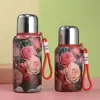 Taza Térmica Estilo Chino Peonía Rosa Cabeza de Bala con Cuerda Gran Capacidad Taza Práctica Aspecto Elegante Taza de Té Retro