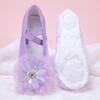 Novos Sapatos de Dança Azuis com Flores Grandes para Crianças Sapatos de Prática com Sola Macia Sapatos de Dança para Crianças Sapatos de Corpo de Ballet 8012