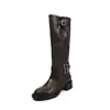 Botas de moda estilo británico de caña alta de 3,5 cm, nuevo modelo otoño e invierno 2026, puntera redonda, tacón grueso, botas de montar sin cordones para mujer
