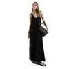 Vestido Tank Longo Casual de Cor Sólida, Decote V, Sem Mangas, Novo Estilo Europeu e Americano, Soltinho e Fluido, para Mulheres