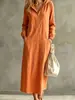 Vestido Longo com Capuz e Meio Zíper de Algodão e Linho, Mangas Longas com Punhos, Estilo Férias, Estilo Casual, Outono 2026, Cruzamento de Fronteiras Europeu e Americano