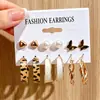 Pendientes Retro de Mujer con Forma de Corazón Trenzado Geométricos Perla Moda Elegante Set de 11 Pendientes Más Vendidos Transfronterizos Europeos y Americanos