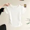Camiseta Negra de Manga Corta para Mujer, Nuevo Estilo de Verano, Ceñida a la Cintura, Ajustada, Diseño Elegante, Top Elegante con Acabado de Alta Gama
