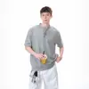 2026 Nuevo Estilo Manga Corta Retro Americano Corte Limpio Cuello Henley Seda de Hielo Manga Corta Camisa Polo Camiseta para Hombres Temporada de Verano