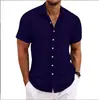 2024 Explosões transfronteiriças Amazon AliExpress Novo Algodão e Linho Masculino Listrado Jacquard Casual Solto Camisa de Manga Curta
