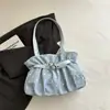 Nova bolsa plissada para axila com pingente de laço de renda de pérolas, bolsa de ombro simples e versátil para o dia a dia, bolsa de mão e bolsa transversal
