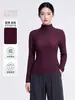 Top Miyake de color liso con pliegues y manga larga, textura de grano de maíz, cuello semi-alto, elástico, corte ajustado, camiseta versátil