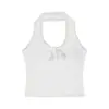 Camisola de cuello halter con lazo para mujer [con almohadillas para el pecho] para usar en interiores y exteriores en verano, con encaje y almohadillas para el pecho.