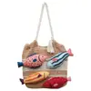 2026 Nuevo Bolso de Hombro Portátil Estilo Perezoso de Primavera Bolso Tote Bloque de Color Bolso de Punto con Parches Muñeca Pez