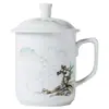 Caneca de Escritório Exquisita Pintada à Mão Porcelana Branca de Jingdezhen Caneca de Chá Pastel Caneca de Água Doméstica de Cerâmica com Tampa Caneca de Chá Grande