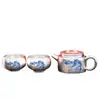 Juego de té de plata dorada, una tetera y dos tazas, juego de té kung fu de viaje portátil de servicio rápido, caja de regalo, adecuado para regalar a personas mayores durante el Festival del Medio Otoño y el Día Nacional