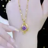 Collar en Forma de Corazón para Mujer, Lujo Ligero, Nicho, Sencillo y Moderno, Colgante de Corazón Morado, Cadena Versátil para la Clavícula, Accesorio para Transmisión en Vivo en Stock