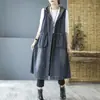 Chaleco Vaquero Europeo-Coreano Chaleco Holgado Vintage para Mujer Bolsillo Grande con Capucha Todo-partido Ajustado Midi Exterior