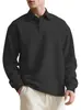 Camisa Polo de Manga Larga para Hombre, Color Sólido, Jacquard Texturizado, Botón de Amazon, Estilo Nuevo, Cuello Campana, Sudadera Holgada Transfronteriza Europea y Americana