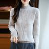 2025 Nuevo Otoño e Invierno Lana Pura Tejido de Cuello Alto Medio Grueso de Siete Agujas Suéter de Punto de Trenzas de Manga Larga para Mujer Camiseta Base