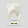 Orelhas de Urso Chapéu de Lã Tricotado Feminino Outono e Inverno Rosto Fofo Mostrando Proteção de Orelha Pequena Quente Estilo Coreano Versátil Cauda de Andorinha Urso