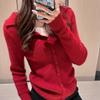 Chaqueta tipo cárdigan de punto de lana 100% pura con solapa para otoño e invierno, chaqueta tipo suéter de base interior de alta gama, suave y cerosa, para mujer.