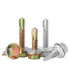 Tornillos Perforantes Autoperforantes de Acero Inoxidable 304 con Cabeza Hexagonal Exterior, Color Blanco Zinc, Tornillo de Cola Autoperforante para Tejas de Acero de Color, Clavos Autoperforantes
