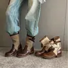Botines cortos de piel genuina para mujer para comercio exterior, nuevo estilo otoño e invierno 2026, botas apiladas con retazos de lona, botas vaqueras western transfronterizas, botas Martin
