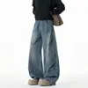 Calças largas soltas, plissadas, estilo americano, outono, limpo, marca trendy, caimento desconstruído, calças jeans, masculinas, desgastadas, perna reta, lavadas