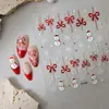 Pegatinas para Uñas de Dibujos Animados Estilo Navideño Muñeco de Nieve Lindo Estampado en Caliente Caja de Regalo Cinta de Lazo Pegatinas de Arte para Uñas Pegatinas de Copos de Nieve