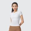 Camiseta de Yoga Redonda Sencilla Estilo Lulu Transfronteriza para Mujer, Camiseta Deportiva de Manga Corta de Secado Rápido, Top de Fitness de Alta Elasticidad, Dropshipping