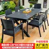 Mesas e Cadeiras Externas Mojia, Mesas e Cadeiras de Plástico-Madeira para Lazer no Pátio, Conjunto de Mesa e Cadeiras de Jantar de Rattan para Jardim e Terraço de Villa