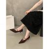 Zapatos Planos Rojos de Ante con Tacón de Gato Estilo Francés para Mujer 2025 Primavera y Otoño Tacones Altos Elegantes de Punta Negra para Dama