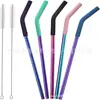 Con 2 cepillos de limpieza con cabeza curva de silicona manga de codo pajilla de acero inoxidable de 5 piezas